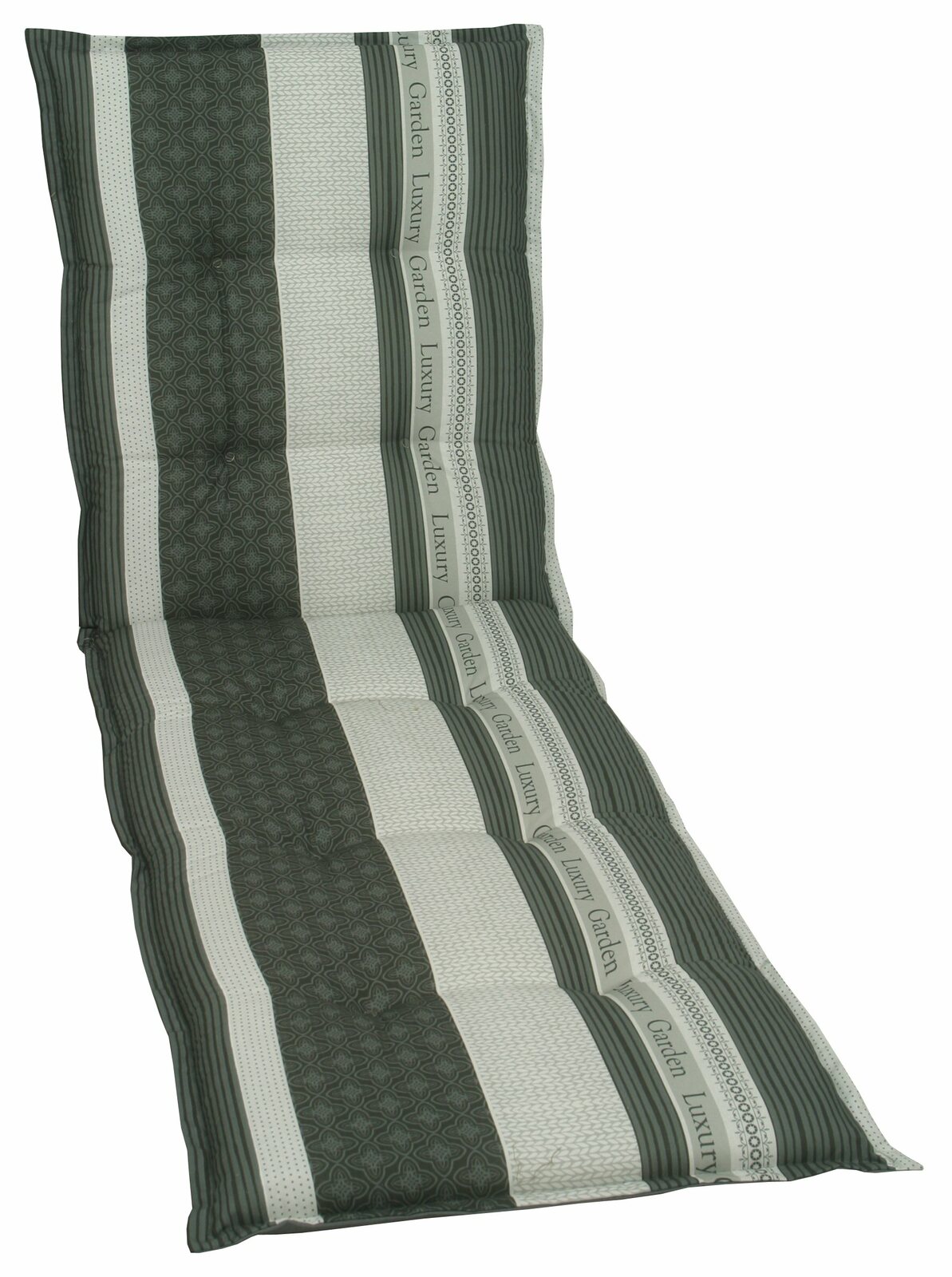 Grüne und weiße Rollliegenauflage mit Streifenmuster, von oben betrachtet.