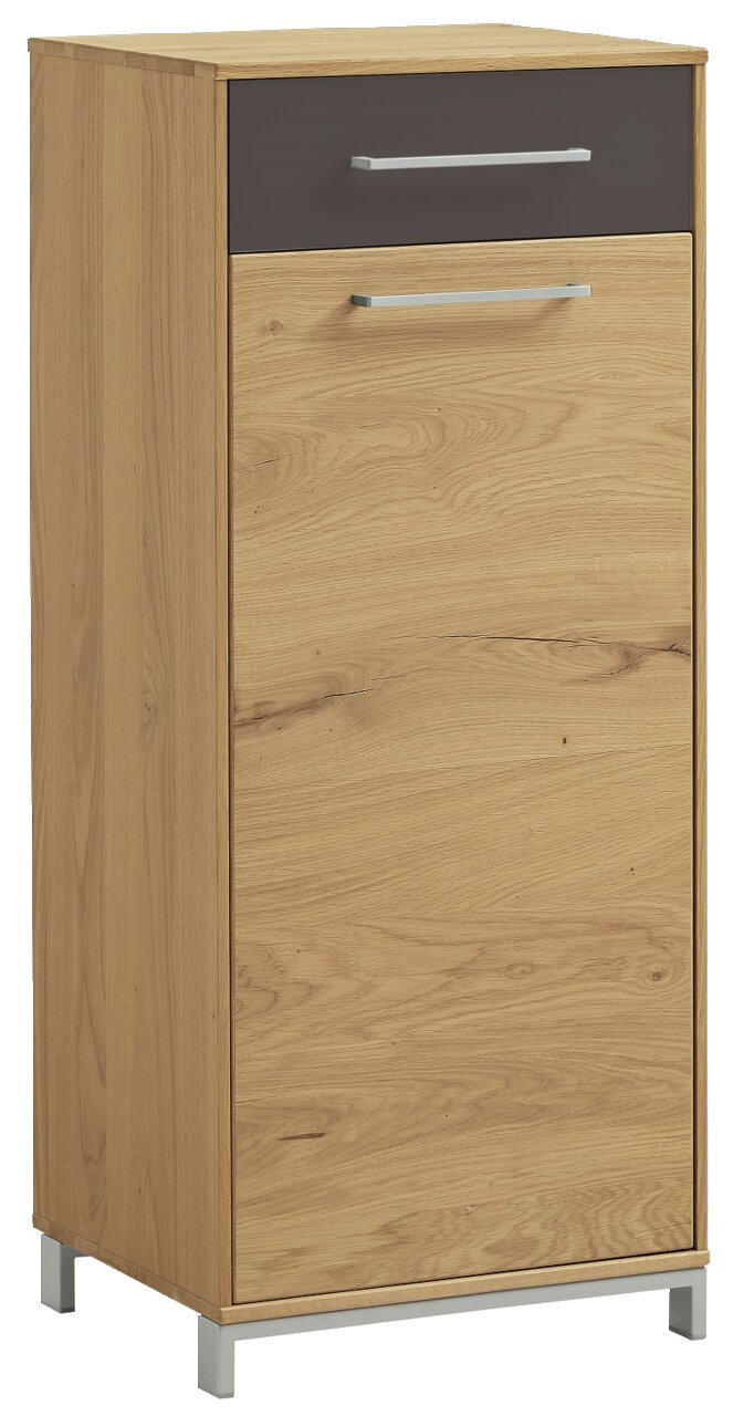 Mehrzweckschrank aus Holz mit einer Schublade und einer Tür, seitliche Perspektive