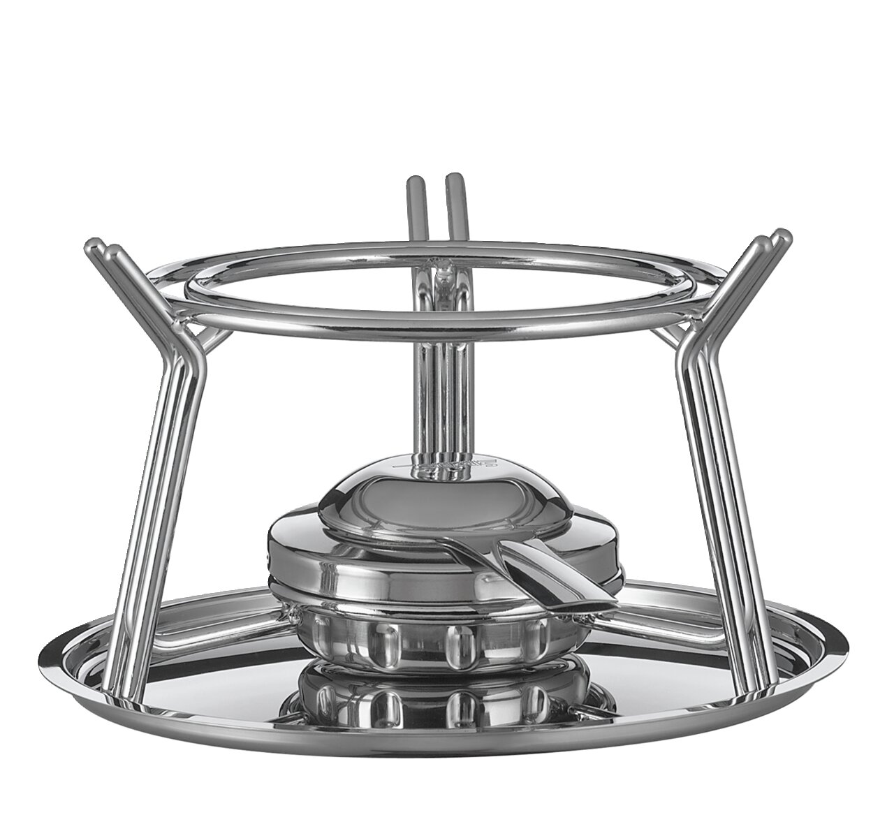 Fondue-Set aus Edelstahl, seitliche Perspektive