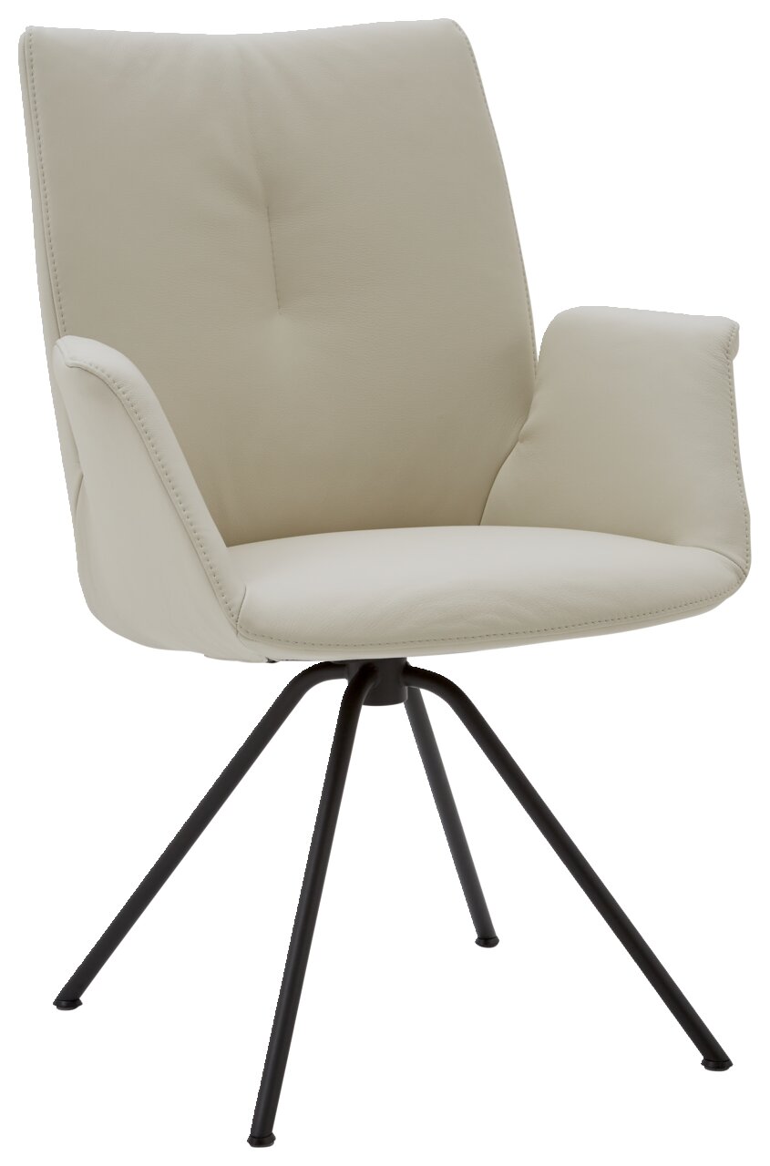 Dieter Knoll Sessel DERBY Moderner cremefarbener Sessel mit schwarzem Metallgestell, seitliche Perspektive