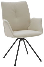 Moderner cremefarbener Sessel mit schwarzem Metallgestell, seitliche Perspektive