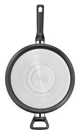 Schmorpfanne Titanium 28 cm, Ansicht von unten mit Induktionsboden und zwei Griffen.