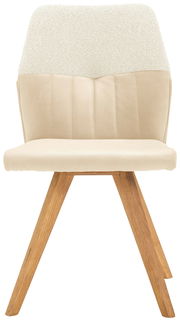 Moderner Stuhl mit cremefarbenem Polster und Holzbeinen, Frontalansicht