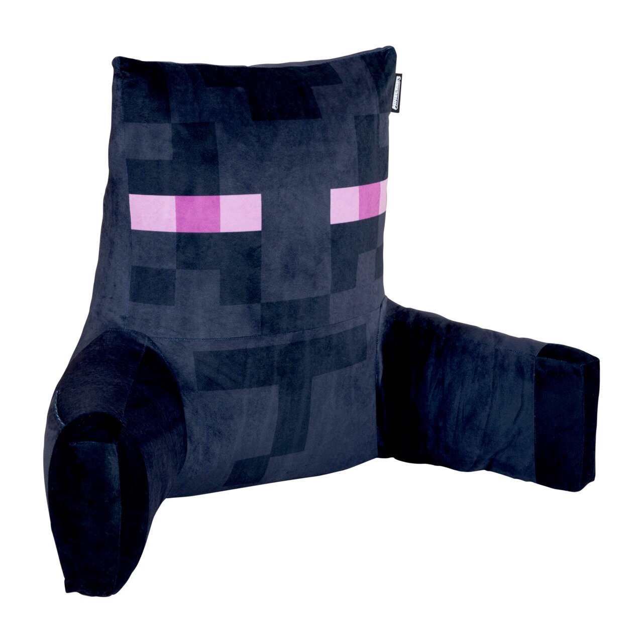 Zurbrüggen Lese-/Relaxkissen MINECRAFT Minecraft Enderman Sitzkissen mit Armlehnen in Dunkelblau/Schwarz mit violetten Augen, weicher Plüschbezug, freigestellt auf weißem Hintergrund, Perspektive: leicht schräg von vorne