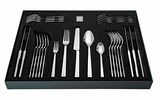 Besteckset 30-teilig, glänzend, in schwarzer Box von oben fotografiert