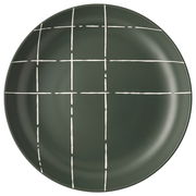 Tiefer Teller mit dunkelgrünem Hintergrund und weißen Linienmuster, Draufsicht