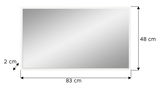 Rechteckiger Spiegel mit den Maßen 83 cm x 48 cm und einer Tiefe von 2 cm, frontal abgebildet.