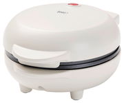 Weißes Waffeleisen mit rotem Knopf, seitliche Perspektive