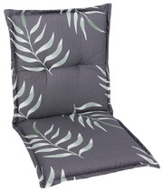 Niederlehnerauflage mit grauem Zickzackmuster und grünen Blattmotiven, Vorderansicht