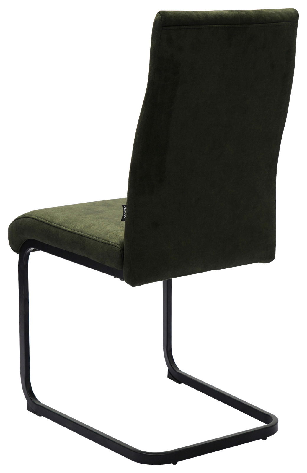 Rückansicht eines grünen Schwingstuhls mit schwarzem Metallgestell