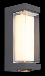 Moderne LED-Außenwandleuchte in rechteckigem Design, seitliche Perspektive