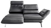 Modernes, schwarzes 2er-Sofa mit verstellbaren Rückenlehnen, seitliche Perspektive