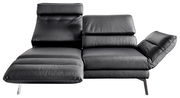 Modernes, schwarzes 2er-Sofa mit verstellbaren Rückenlehnen, seitliche Perspektive