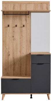 Kompaktgarderobe aus Holz mit Spiegel, Haken und Stauraum, Frontalansicht