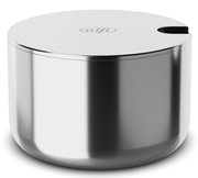 Edelstahl-Zuckerdose mit Deckel, seitliche Perspektive