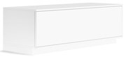 Weißes TV-Lowboard aus seitlicher Perspektive
