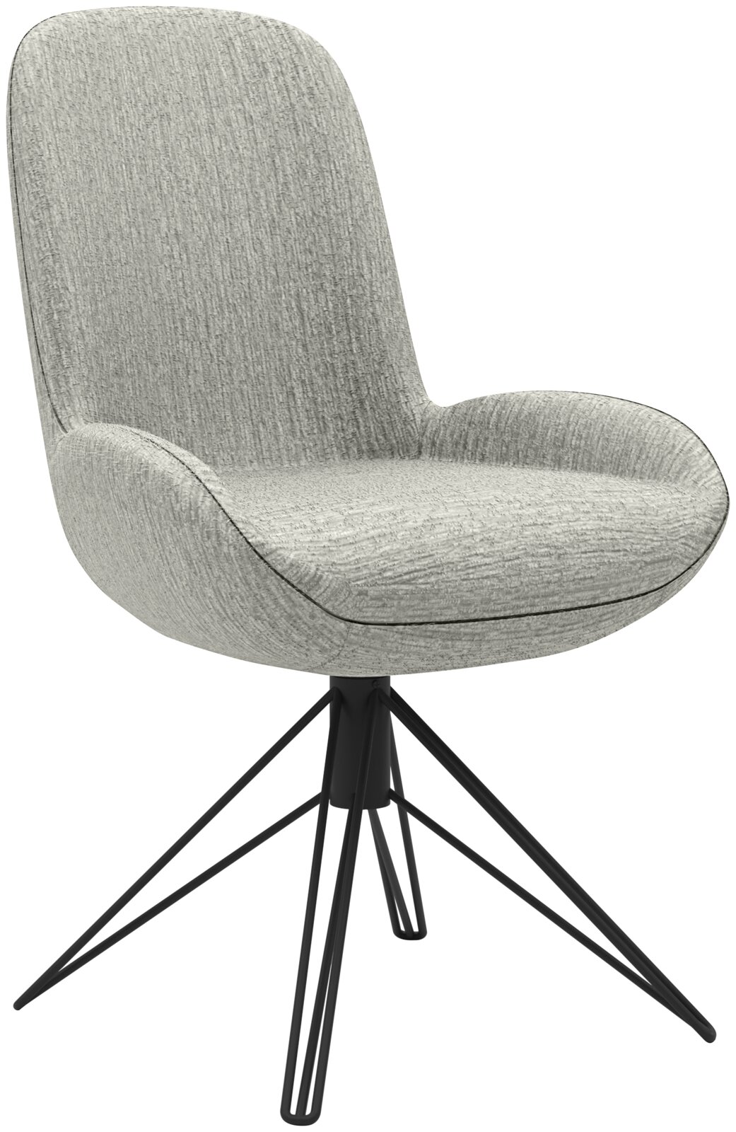 Musterring Stuhl MR HELVIN Dreh-Moover Moderner grauer Stuhl mit gepolsterter Sitzfläche und schwarzem Metallgestell, seitliche Perspektive