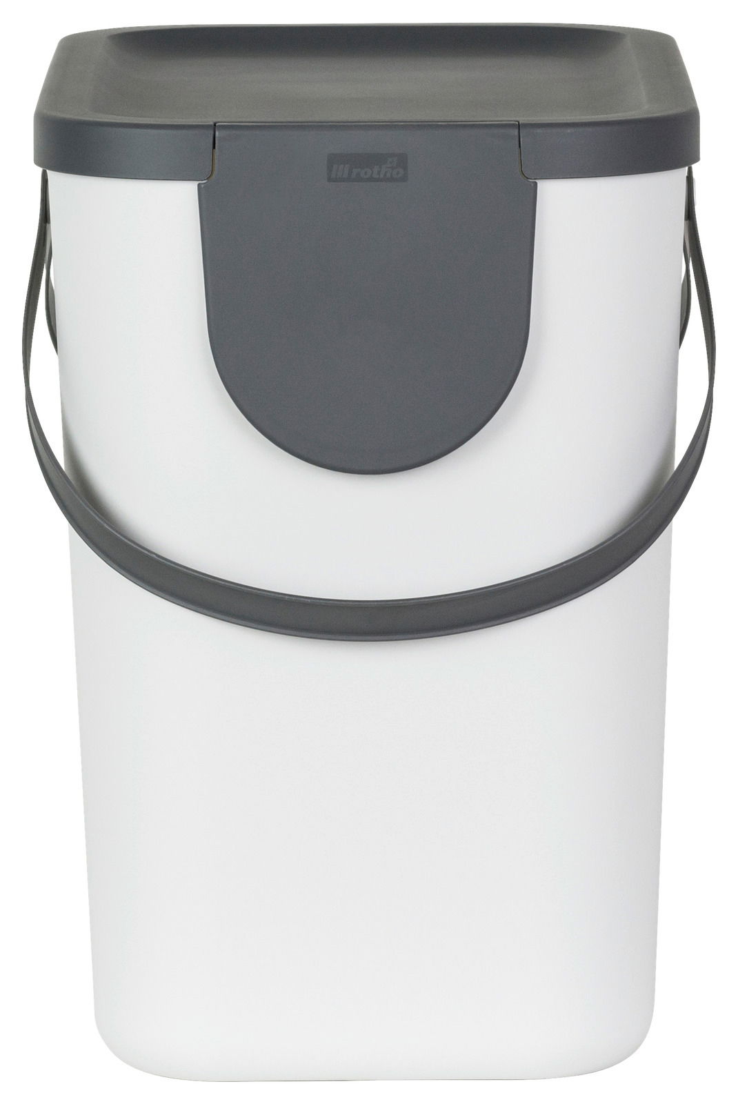 Recycling-Müllsystem 25L mit grauem Deckel und Tragegriff, Frontalansicht