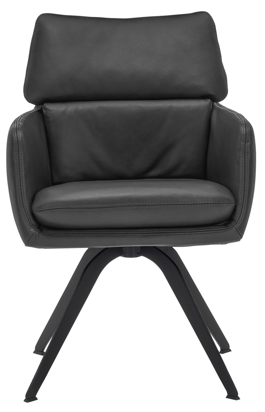 Schwarzer Ledersessel WK 723 von vorne mit modernem Design und Metallbeinen
