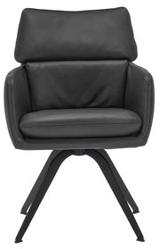 Schwarzer Ledersessel WK 723 von vorne mit modernem Design und Metallbeinen