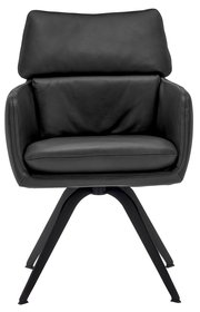 Schwarzer Ledersessel WK 723 von vorne mit modernem Design und Metallbeinen