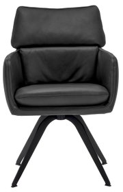 Zwarte leren fauteuil WK 723, gezien van voren, met een modern ontwerp en metalen poten