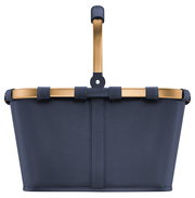 Tragetasche in Dunkelblau mit goldfarbenem Griff, Frontalansicht