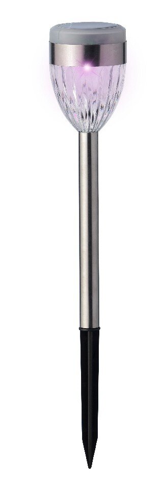 Solar Stabbeleuchtung aus Edelstahl mit transparentem Lampenschirm, seitliche Ansicht