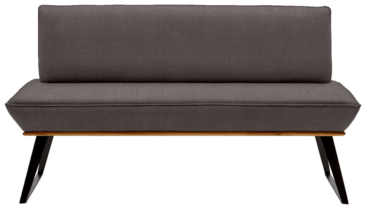 Graue Bank mit Holz- und Metallbeinen, Frontalansicht