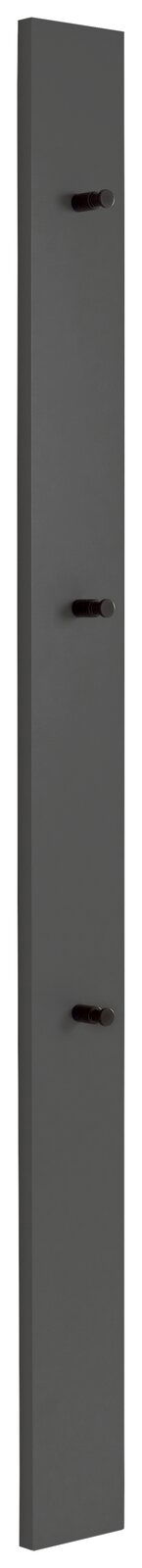Garderobenpaneel in dunklem Grau mit drei Haken, seitliche Perspektive
