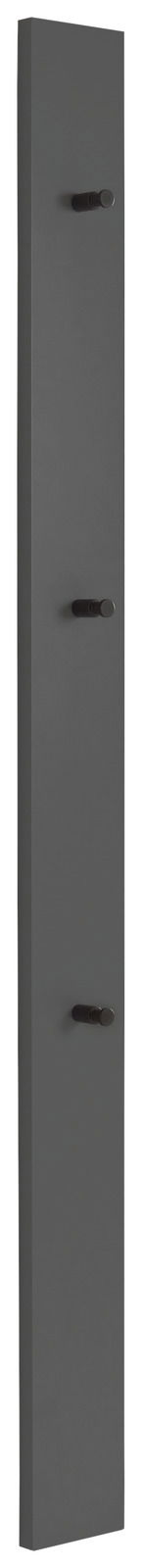 Garderobenpaneel in dunklem Grau mit drei Haken, seitliche Perspektive
