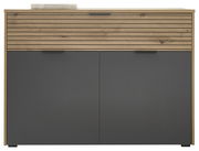 Moderne Kommode mit Holz- und Grautönen, frontale Ansicht