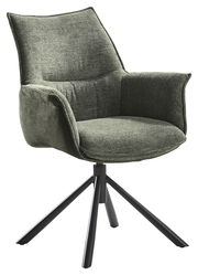 Moderner grüner Sessel der Serie KONYA mit schwarzem Metallgestell, seitliche Perspektive