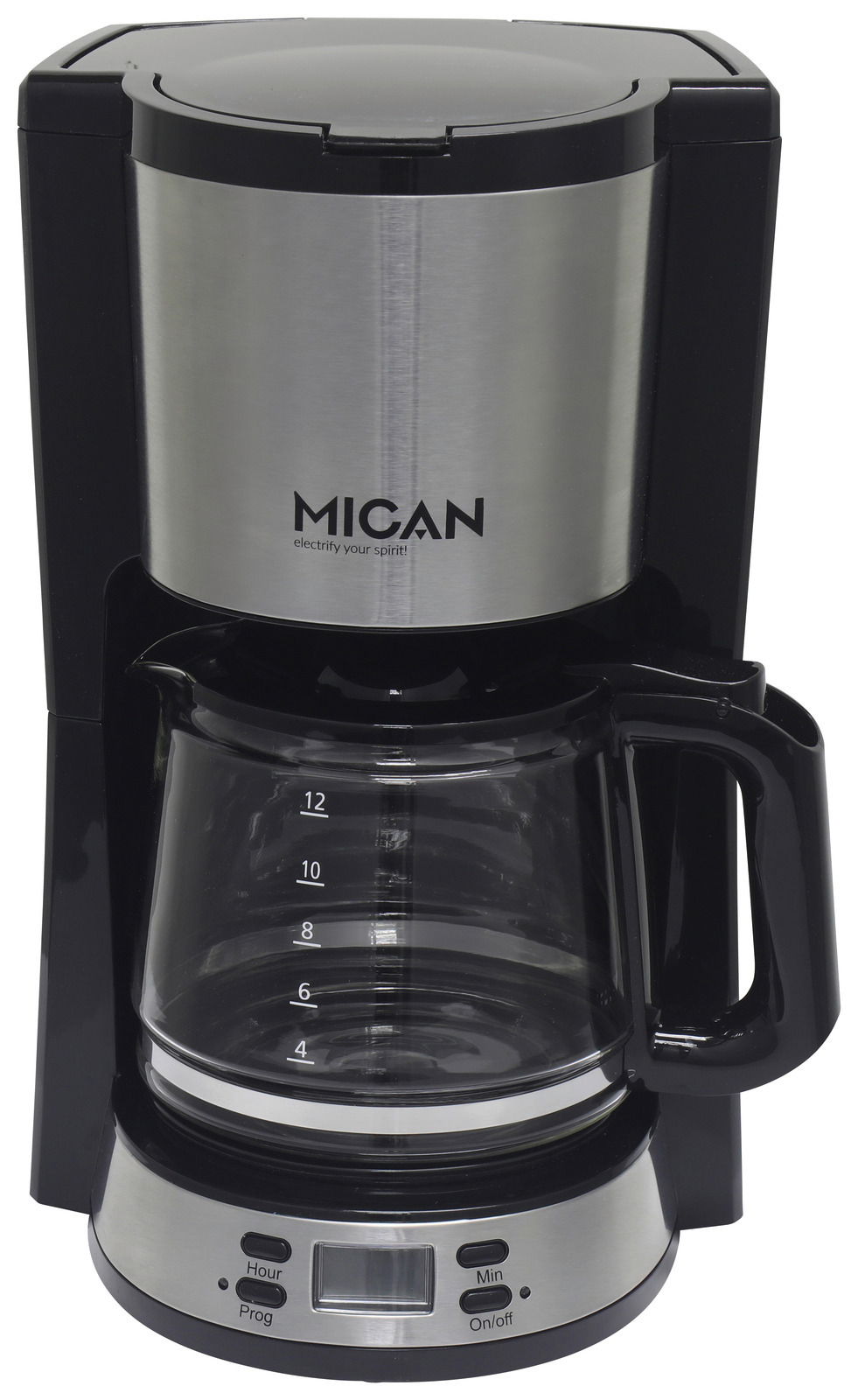 Filterkaffeemaschine Perfect K in Frontalansicht mit Glaskanne und Bedienelementen.