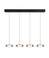 Moderne Pendelleuchte Celeste mit vier hängenden Lampen, seitliche Perspektive
