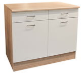 Moderner Unterschrank mit zwei Schubladen und zwei Türen in Holzoptik, Frontalansicht