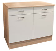 Moderner Unterschrank mit zwei Schubladen und zwei Türen in Holzoptik, Frontalansicht
