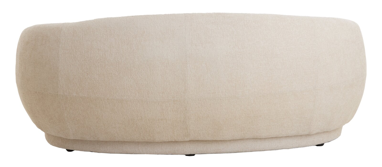 Rückansicht einer beigen Couch mit abgerundeten Formen und texturierter Oberfläche.