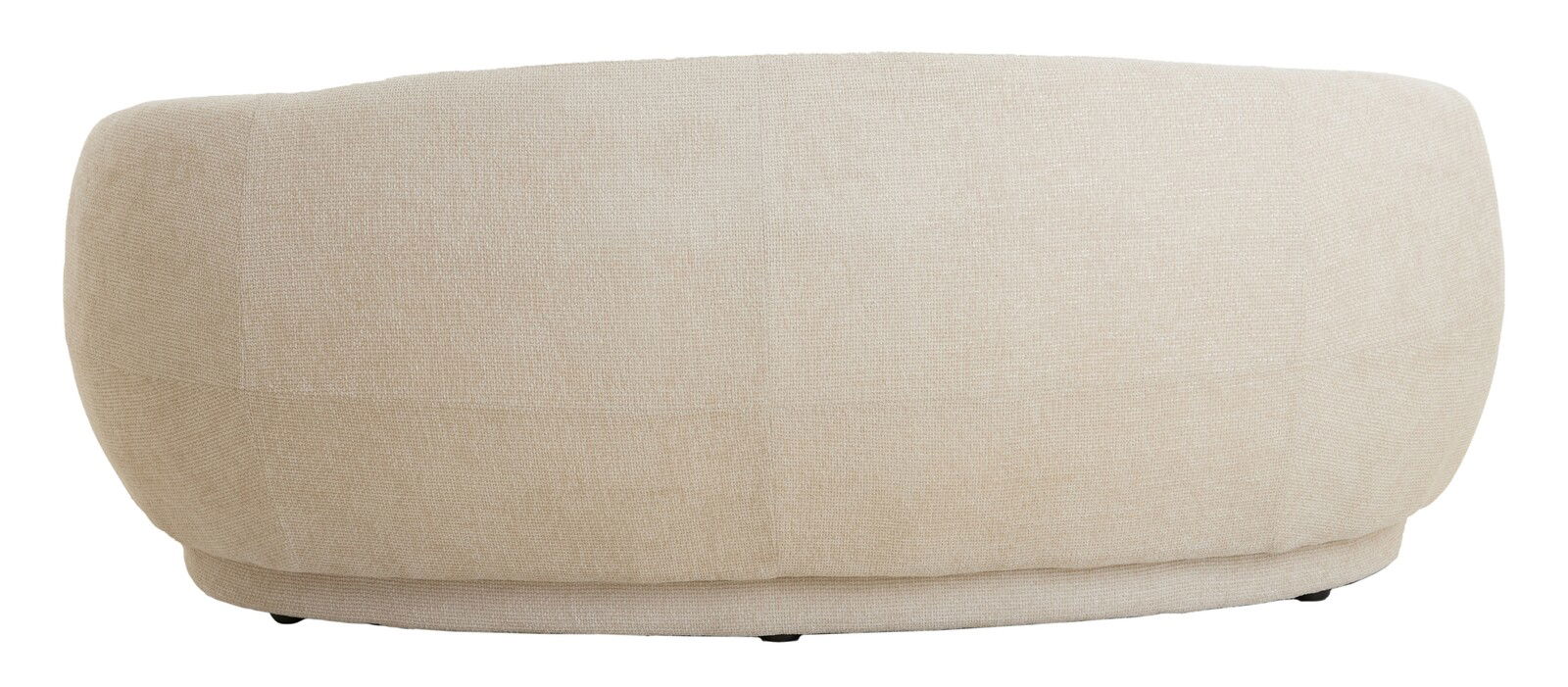 Rückansicht einer beigen Couch mit abgerundeten Formen und texturierter Oberfläche.
