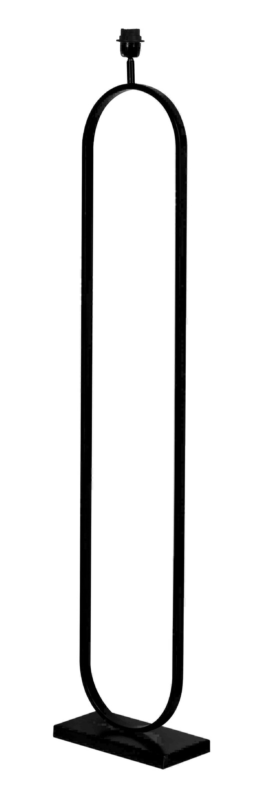 Moderne schwarze Stehleuchte in ovaler Form, seitliche Perspektive