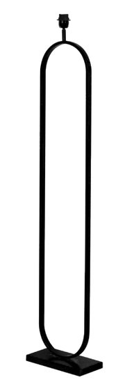Moderne schwarze Stehleuchte in ovaler Form, seitliche Perspektive