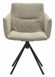 Moderner Sessel mit beigem Stoffbezug und schwarzem Metallgestell, Frontalansicht