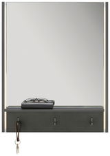 Moderner Spiegel mit integrierter Ablage und Haken, frontal betrachtet