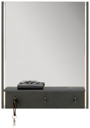 Moderner Spiegel mit integrierter Ablage und Haken, frontal betrachtet