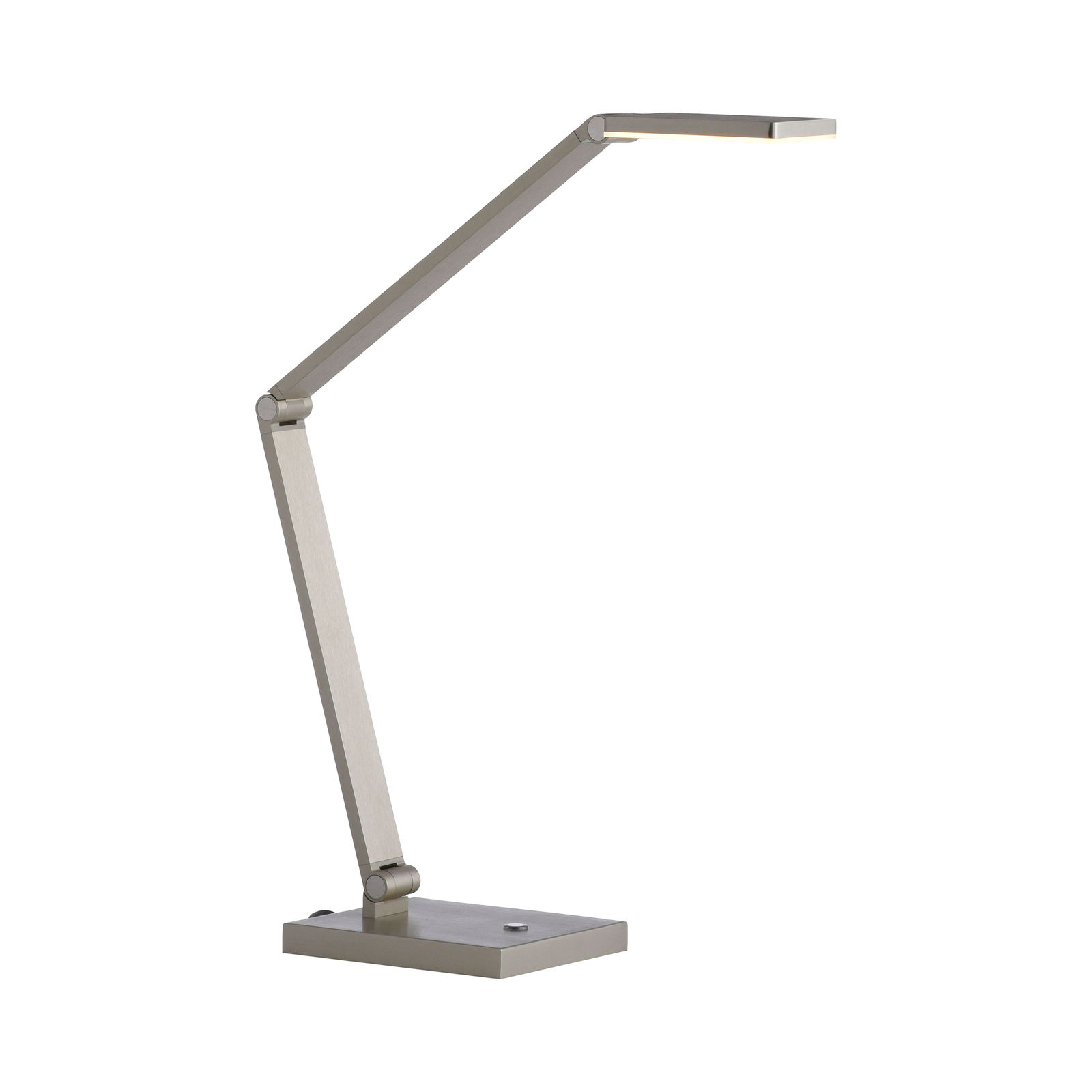 Moderne LED-Tischleuchte aus Metall in seitlicher Perspektive