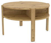 Runder Couchtisch aus Holz mit zwei Ebenen, seitliche Perspektive