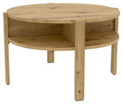 Runder Couchtisch aus Holz mit zwei Ebenen, seitliche Perspektive