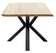 Moderner Esstisch 160x90cm mit Holzplatte und schwarzem Metallgestell, Frontalansicht