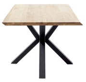 Moderner Esstisch 160x90cm mit Holzplatte und schwarzem Metallgestell, Frontalansicht
