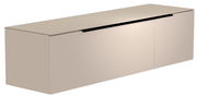Beiges Hänge-Lowboard mit glatter Oberfläche, seitliche Perspektive